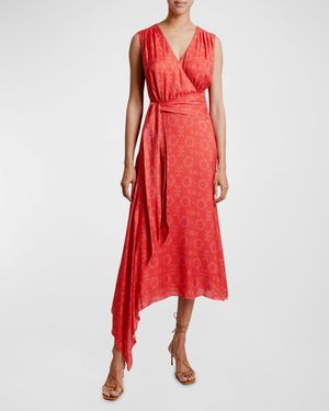 Velia Asymmetric Faux-Wrap Midi Dress