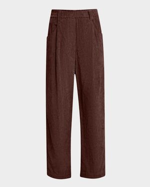 Soft Corduroy Pleated Straight-Leg Ankle Pants