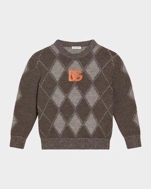 Boy's Intarsia Argyle Crewneck Sweater, Size 8-14