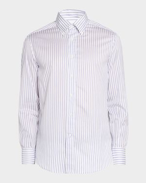 Men's Stripe Cotton Slim-Fit Button-Down Shirt