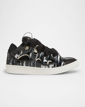 Men's Curb Mesh and Leather Low-Top Sneakers