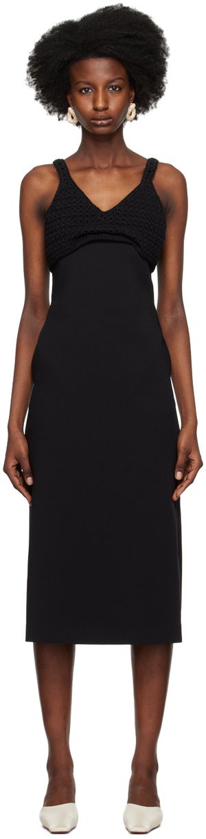 RECTO Black Chunky Bra Top Patch Midi Dress
