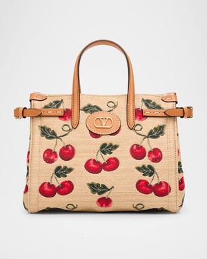 Antibes Small Raffia Cherry Jacquard Tote Bag