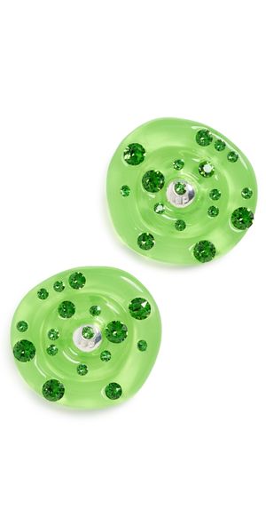 Fry Powers Resin Crystal Saucer Earrings Fern Green One Size