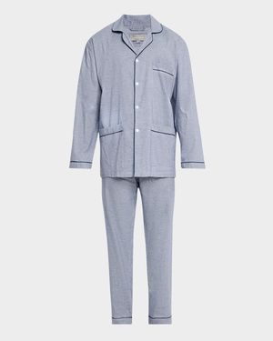 Men's Cotton Micro-Check Long Pajama Set