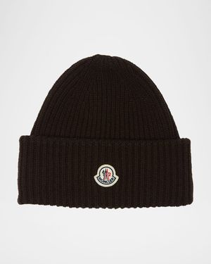 Men's Cashmere and Wool Rib Logo Beanie Hat