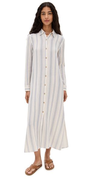 Faherty Dune Cotton Gauze Isla Shirtdress Aqua Sea Stripe L