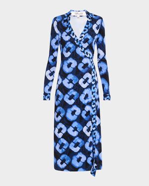 Abigail Geometric-Print Silk Midi Wrap Dress