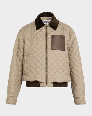 Corduroy-Collar Quilted Barn Jacket