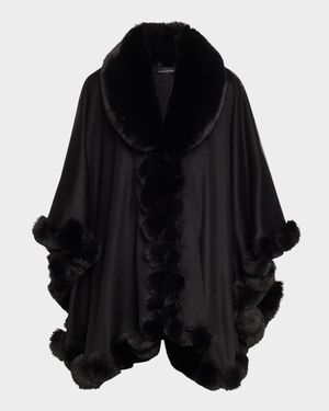 Cashmere Faux Fur Trim Cape