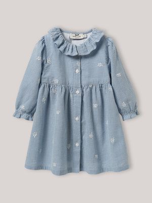 Cyrillus - Robe en vichy brodée - Taille 24M - Bleu