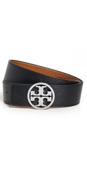 Tory Burch Miller Reversible Belt 1.5 Black/Classic Cuoio/Silver S
