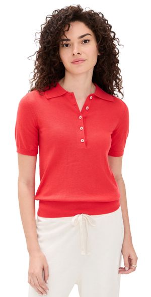 Varley Toni Polo Knit Tee Poinsettia XXS