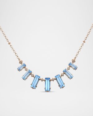 18K Yellow Gold Diamond and Swiss Blue Topaz Statement Necklace