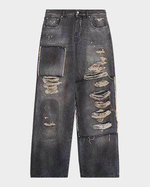 Men's Carpenter Repaired Baggy-Fit Jeans