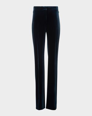 Carl Techno Velvet Stretch Straight-Leg Pants