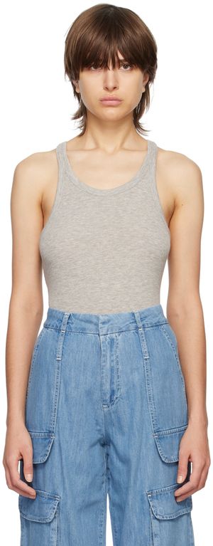 Frame Débardeur gris en tricot côtelé