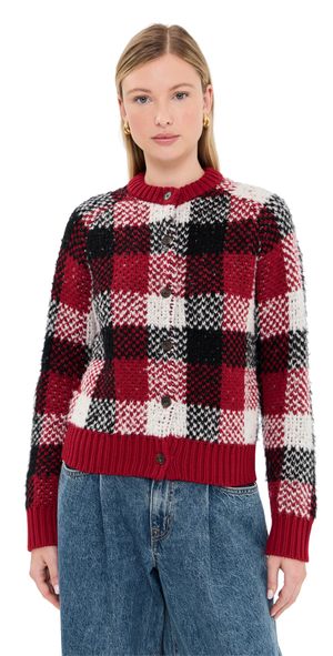 Guest in Residence Buffalo Plaid Cardigan Ruby Combo S