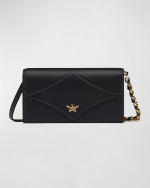 Diamond Flap Leather Wallet on Chain