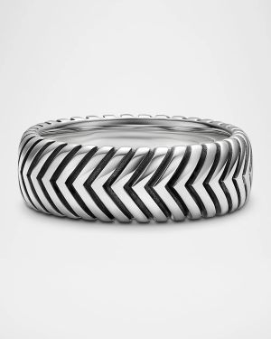 Men's Chevron Band Ring in Silver, 8mm