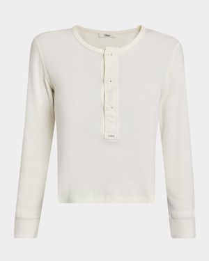 Long-Sleeve Rib Henley Top