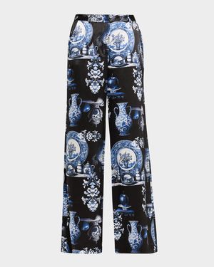 Pilar Porcelain Silk Wide-Leg Pants