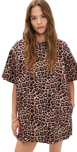 Marques'Almeida Bonded Satin Leopard Print T-Shirt Dress Brown 16