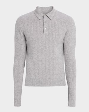 Men's Classic Micro Cable-Knit Long-Sleeve Polo
