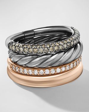 DY Mercer Ring with Diamonds in Silver and 18K Rose Gold, 14mm