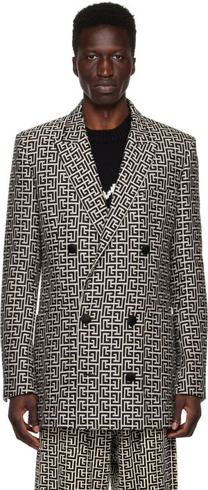 Balmain White & Black Monogram Blazer