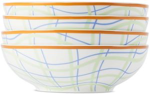 Misette White Grid Cereal Bowl Set, 4 pcs