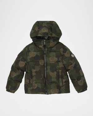 Boy's Escer Camo Logo-Print Puffer Jacket, Size 12-14