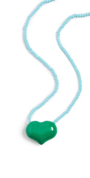 Clare V. Beaded Heart Necklace Evergreen One Size