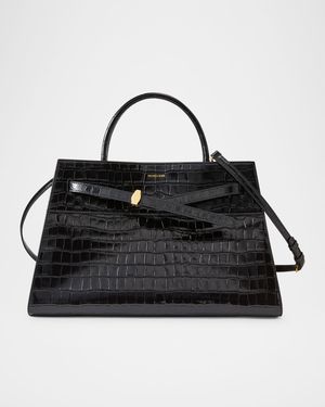 Dash Belted Croc-Embossed Leather Shoulder Bag