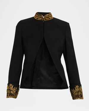 Embroidered Wool Stretch Gabardine Jacket