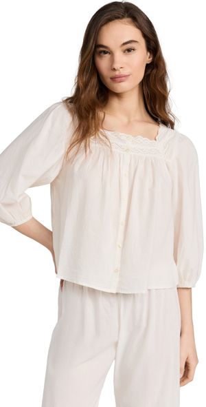 THE GREAT. The Eyelet Button Sleep Top True White 2