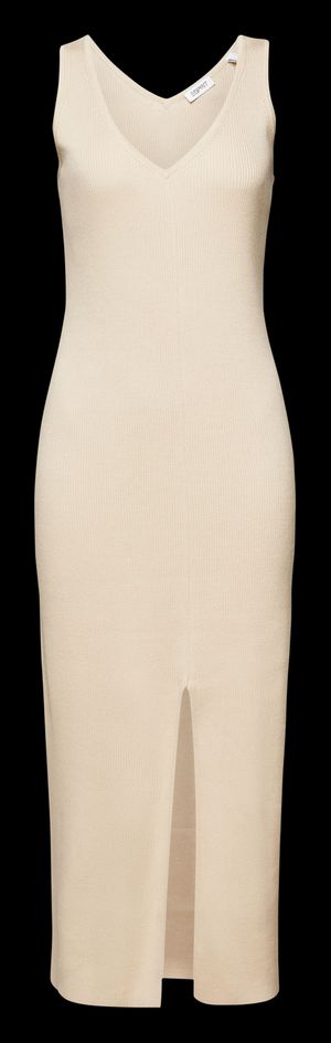 Esprit - Robe midi côtelé à fente en coton - Taille L - Beige