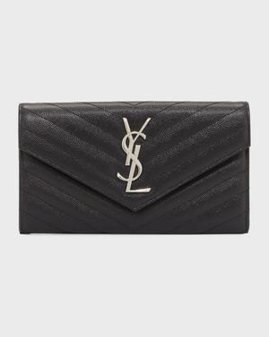 YSL Monogram Large Flap Wallet in Grained Leather