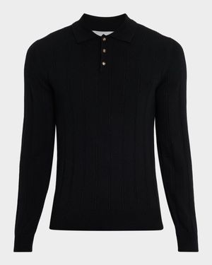 Men's Cashmere Rib-Knit Polo Sweater