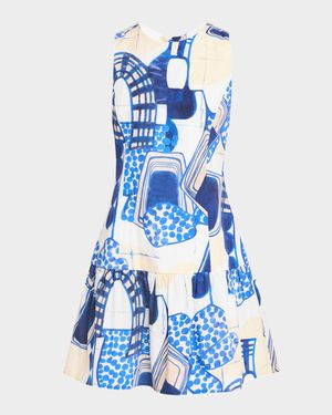 Marilyn Abstract-Print Flounce Mini Dress
