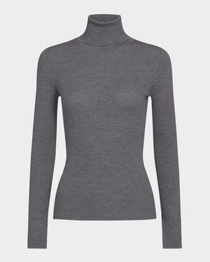 Rib-Knit Wool Turtleneck Sweater