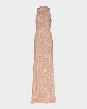 Juno Crystal Mock-Neck Sleeveless Gown