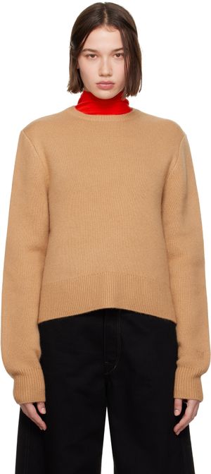 TOTEME Pull écourté brun clair en tricot à col ras du cou