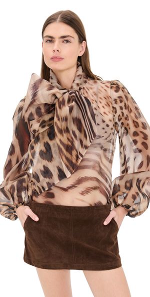 Retrofête Peregrine Silk Blouse Melting Animal Print XS