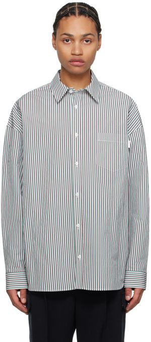 Juun.J White & Green Striped Shirt
