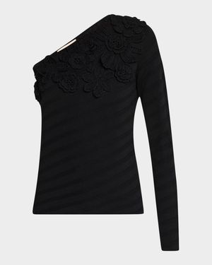 Capucine Crochet Flower One-Shoulder Sweater
