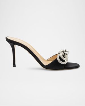 Double Bow Satin Strass Mule Sandals
