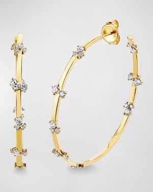 14k Yellow Gold Diamond Large Cocktail Bar Hoops