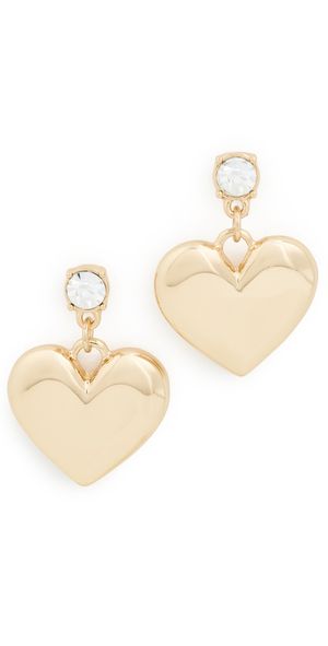 Ettika Crystal and Heart Dangle Earrings Gold One Size