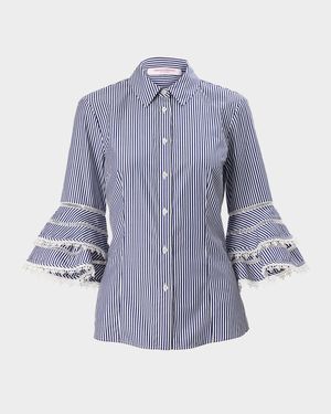 Stripe Tiered Ruffle Sleeve Button Down Top